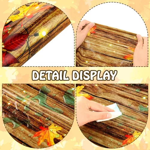 Miniatura 5 de Tranqun 4 manteles de otoño de 108 x 54 pulgadas, mantel rectangular de plástico de calabaza de Acción de Gracias, hojas de arce, hojas de arce