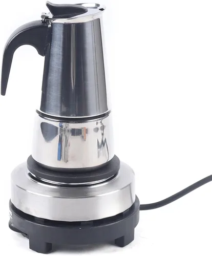 Miniatura 9 de Juego de cafetera espresso portátil de 6.8 fl oz, olla moka de acero inoxidable de 7 onzas con estufa eléctrica para oficina en casa, cafeterías