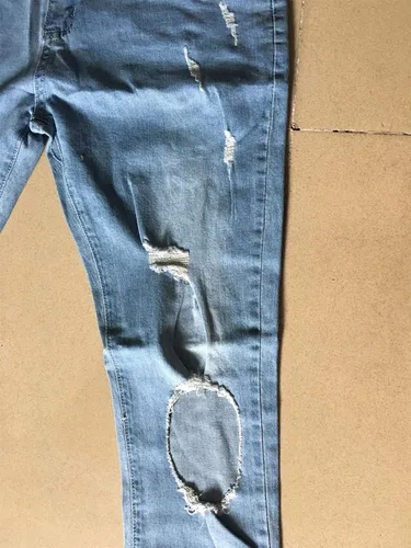 Miniatura 5 de Andongnywell - Pantalones de mezclilla con cremallera para hombre elásticos rasgados rasgados y rasgados pierna cónica pantalones de mezclilla