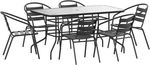 Miniatura 9 de Flash Furniture Lila - Juego de comedor de 5 piezas para patio, mesa de patio de vidrio templado de 55 pulgadas con agujero para paraguas, 4 sillas