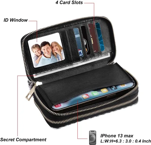 Miniatura 6 de Cartera de teléfono celular para mujer con doble cremallera y correa de muñeca extraíble