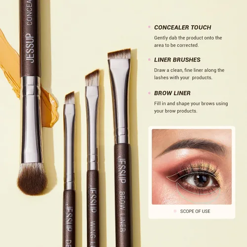 Miniatura 5 de Jessup Pinceles de sombra de ojos, 15 piezas, juego de pinceles de ojos naturales para sombra de ojos, corrector de cejas, delineador de ojos, novia