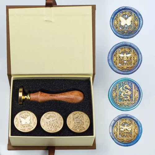 Miniatura 28 de Juego de sellos de cera de animales con 7 cabezas de latón extraíbles y 1 mango de madera, sello de cera retro para gatos, pájaros, mariposa, abeja