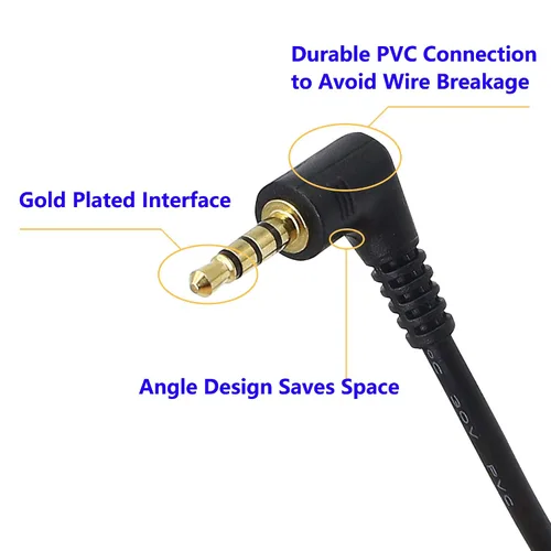 Miniatura 2 de SinLoon Cable TRRS de 0.138 in, (2 unidades) chapado en oro de 90 grados en ángulo derecho e izquierdo de 0.138 in, estéreo de 4 polos macho a