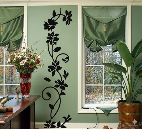 Miniatura 2 de Adhesivo decorativo de pared de vinilo extraíble de flores de ratán negro brillante de 6 x 22 pulgadas