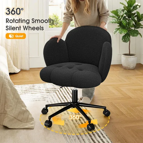 Miniatura 7 de Homkdom Silla de escritorio con ruedas, silla de tocador con respaldo, silla tapizada para oficina en casa, altura ajustable, sillas de tareas