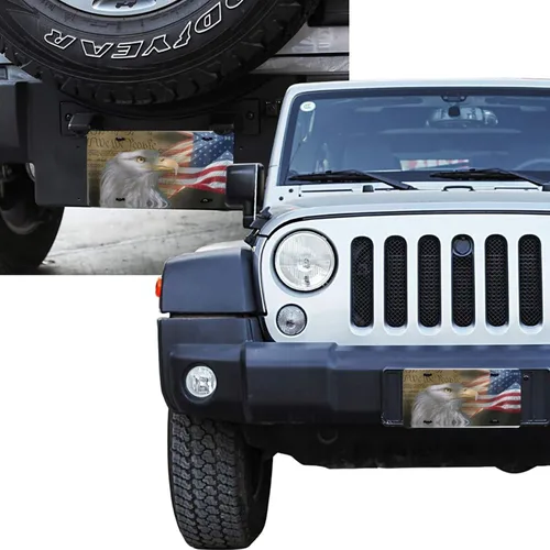 Miniatura 4 de Placa de matrícula delantera de aluminio con bandera estadounidense de águila calva, placas de matrícula decorativas, divertida placa de metal