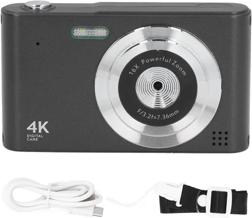 Cámara digital HD Vintage 4K 2.4in 48MP 16X Zoom sin vibración para fotografía, grabación de video, viajes (negro)