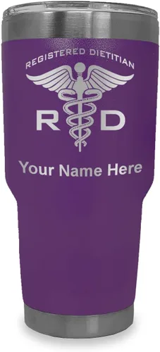 Miniatura 25 de LaserGram Vaso aislado al vacío de 20 onzas, dietista registrado RD, grabado personalizado incluido (negro)