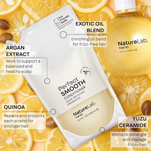Miniatura 3 de NatureLab.TOKYO Perfect Smooth Shampoo & Conditioner Duo – Champú y acondicionador japonés para cabello seco y encrespado – Calma el cuero cabelludo