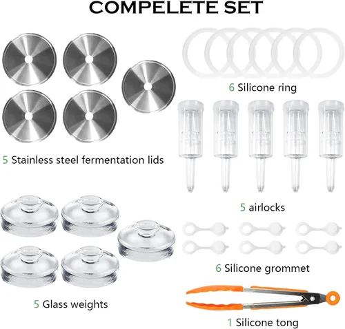 Miniatura 2 de Artcome Kit de fermentación de 28 piezas, 5 tapas de fermentación de acero inoxidable, 5 pesos de vidrio, 5 esclusas de aire, 6 anillos de silicona