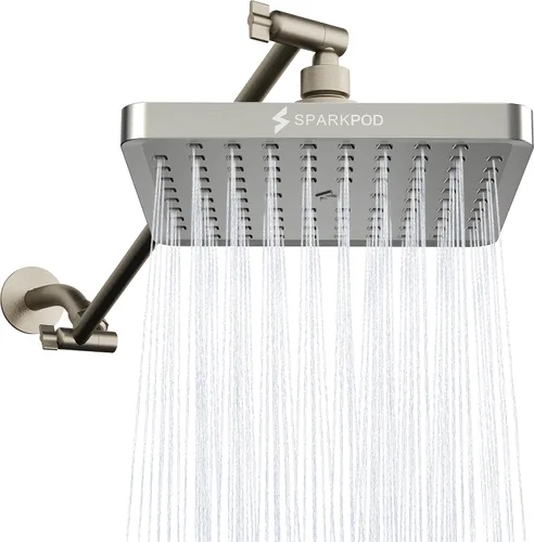 Miniatura 13 de SparkPod Cabezal de ducha tipo lluvia cuadrado con brazo de extensión, cabezal de ducha de altura ajustable con rendimiento de alta presión, fácil