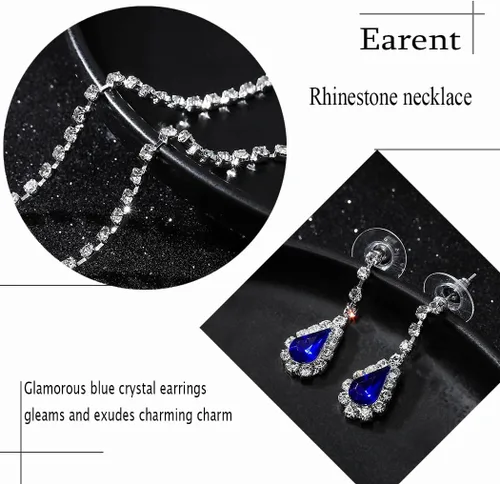 Miniatura 6 de EARENT Conjunto de joyas azul real collares de boda para mujer