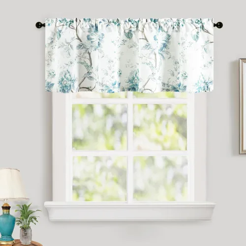 Miniatura 35 de Leeva Cortinas rústicas de cocina con estampado floral verde mezclado de lino para media ventana, para comedor, bolsillo para barra, cafetería