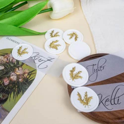 Miniatura 3 de 25 calcomanías de sello de cera dorada y blanca, sellos de sobres hechos a mano, autoadhesivos, bodas, invitaciones de fiesta, envoltura de regalo