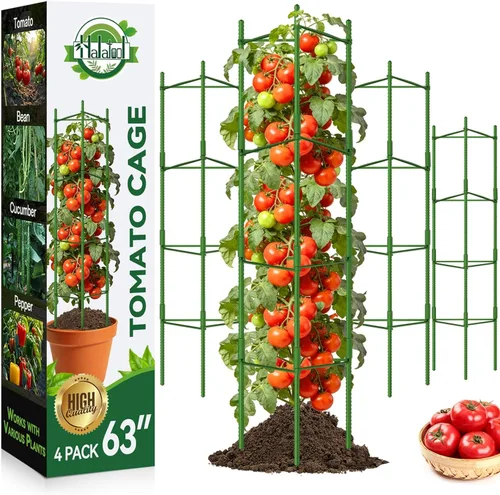 Miniatura 10 de Halatool Paquete de 8 Jaulas Verdes para Tomates, Hasta 63 pulgadas (5.2 pies) Soporte Alto Ajustable para Plantas de Tomate, Estacas de Jardín