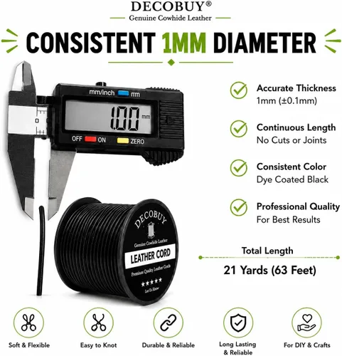 Miniatura 3 de Cordón de cuero redondo de 1 mm, cuerda de 27 yardas para hacer joyas, pulseras, collares, trenzado Kumihimo, envolturas, manualidades, pasatiempos