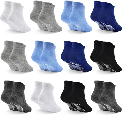 Miniatura 17 de SkiBeaut 12 pares de calcetines antideslizantes para niños y niñas con agarres, calcetines antideslizantes para niños pequeños de 1 a 7 años