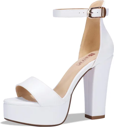 IDIFU Sandalias sexis de plataforma de tacón alto grueso para mujer, con correa al tobillo, puntera abierta, zapatos de tacón para boda, fiesta y