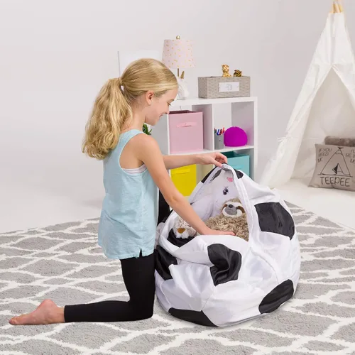 Miniatura 32 de Posh Stuffable - Sillón puff con almacenamiento para niños, contenedor de animales de peluche, organizador de juguetes de niños Lona rayas verde
