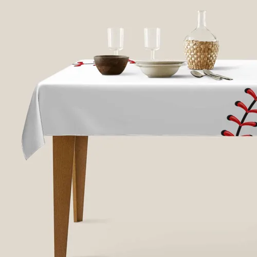 Miniatura 5 de TKS MITLAN Mantel rectangular de béisbol de 52 x 70 pulgadas, costuras de bola de encaje rojo, diseño artístico, decoración de cocina para el hogar