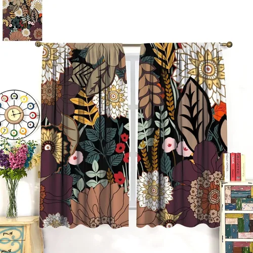 Miniatura 3 de Cortinas de hojas de otoño de mediados de siglo, cortinas opacas con aislamiento térmico y bolsillo para barra, 2 paneles de 45 pulgadas de largo x