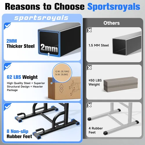 Miniatura 6 de Sportsroyals Power Tower - Estación de barra de dominadas, estación de inmersión estable de 450 libras para gimnasio en casa, equipo de Negro 01