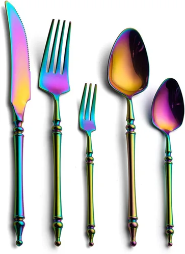Miniatura 7 de Juego de cubiertos plateados de acero inoxidable pulido con espejo – Juego de cubiertos de 30 piezas de cubiertos de cena, utensilios para comer