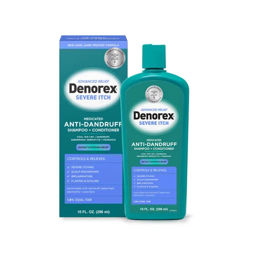 Denorex Champú y acondicionador anticaspa severo | 1.8% de alquitrán de hulla | Alivia la irritación del cuero cabelludo asociada con caspa,