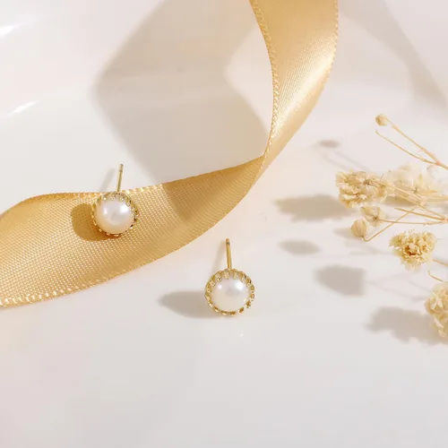 Miniatura 48 de Aretes de perlas para mujer, perlas redondas blancas, aretes de oro envueltos de alambre, joyería hecha a mano para mamá, amante y ella