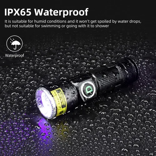Miniatura 7 de DARKDAWN Linternas de luz UV de 395 nm USB recargable ultravioleta LED luz negra mini lámpara de madera portátil para detección de orina de gatos