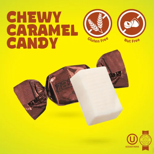 Miniatura 3 de Zazers Caramelo masticable de caramelo marrón – Bolsa de 1 libra de caramelo masticable Zazers Fruity Foil – Sabor caramelo, envuelto