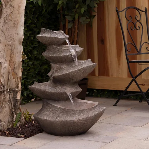 Miniatura 2 de Alpine Corporation WIN1332L-BR - Fuente de piso para exterior con cuenco escalonado y luces LED, fuente de jardín moderna de cuenco de 31", marrón