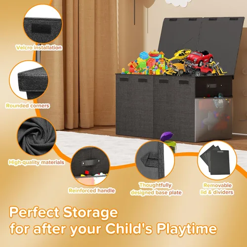 Miniatura 5 de Caja grande de juguetes, plegable, resistente, organizador de juguetes, cestas de dinosaurios con tapas para niños y niñas, sala de estar, sala