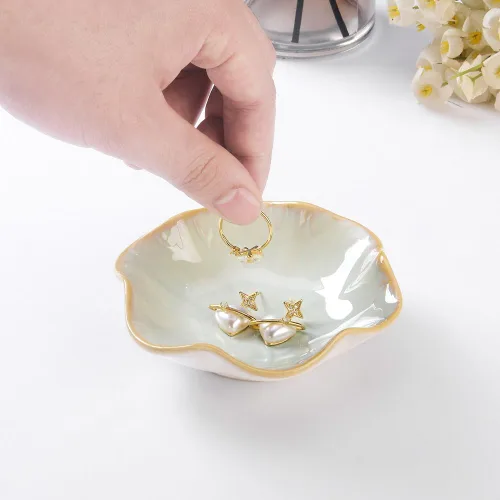 Miniatura 6 de 2 platos con forma de hoja de loto, cuenco pequeño para llaves, bandeja de cerámica para joyas, organizador de collares, aretes para mamá, amiga