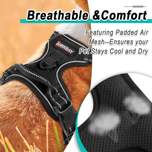 Miniatura 8 de BARKBAY Arnés para perro sin tirones para perros grandes, ajustable, reflectante, cómodo, sin estrangulamiento, resistente, perfecto para Negro