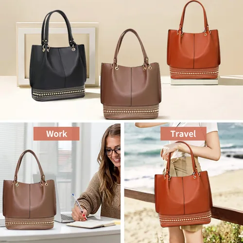 Miniatura 3 de HimmLig Juego de bolsas de mano para mujer, bolso grande y bolso de mano de cuero vegano, bolsa de hombro, bolsa cruzada, juego de 3 piezas
