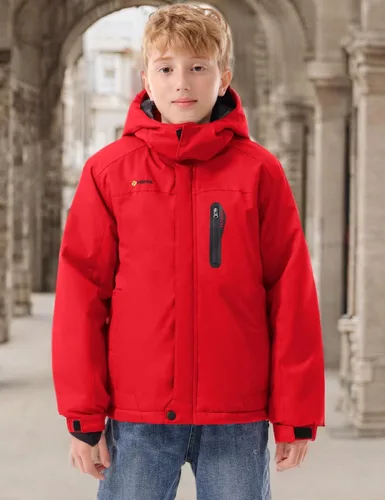 Miniatura 8 de GEMYSE Chaqueta de esquí impermeable con capucha para niño con forro polar resistente al viento chaqueta de invierno