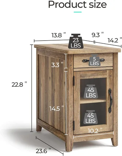 Miniatura 3 de LINSY HOME Juego de 2 mesas auxiliares con estación de carga, mesa auxiliar moderna de estilo granja para sofá, mesa auxiliar de madera para Marrón