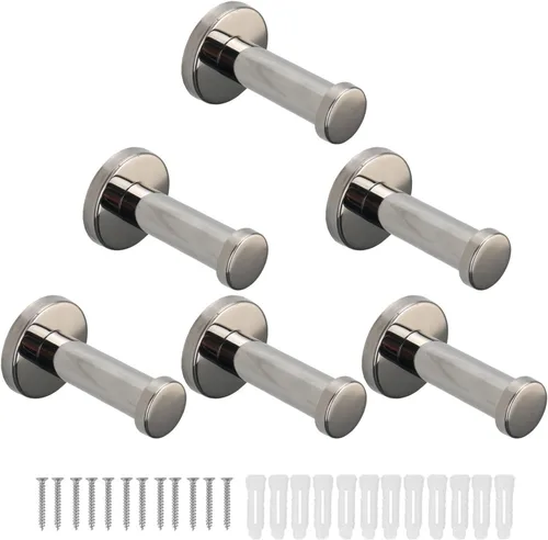 Miniatura 23 de Ganchos para toallas de baño, paquete de 6 ganchos redondos para abrigos, gancho resistente para bata montado en la pared, colgador de ropa Cromo