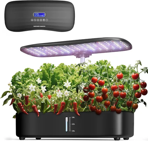 NEEWER Basics - Kit de sistema de cultivo hidropónico con luz LED para plantas, 3 modos de crecimiento/12 vainas/temporizador/LCD/bomba silenciosa