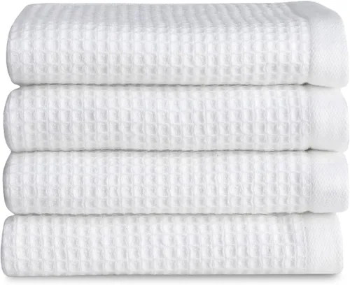 Miniatura 10 de Cozy Earth Toallas de baño de punto gofre, 60% algodón, 40% viscosa de bambú, 40 x 65 pulgadas, rizo suave y absorbente, reversible, patrón de punto