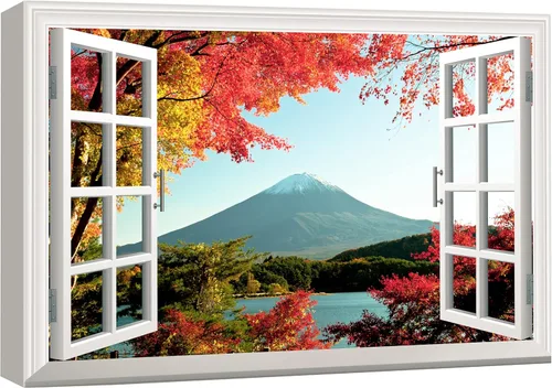 Miniatura 14 de wall26 - Cuadro en lienzo para pared, vista de ventana, río neón turquesa, rápido, bosque, lago, arroyo, naturaleza salvaje, fotografía, realismo