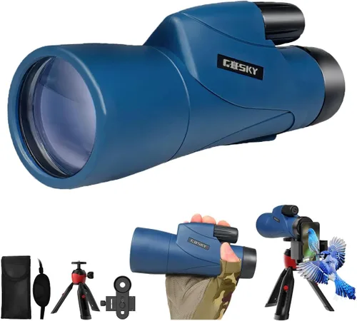 Miniatura 9 de Gosky Telescopio monocular HD de 12 x 55 con prisma BAK4 y lente FMC, ligero con adaptador para teléfono inteligente, para observación de aves