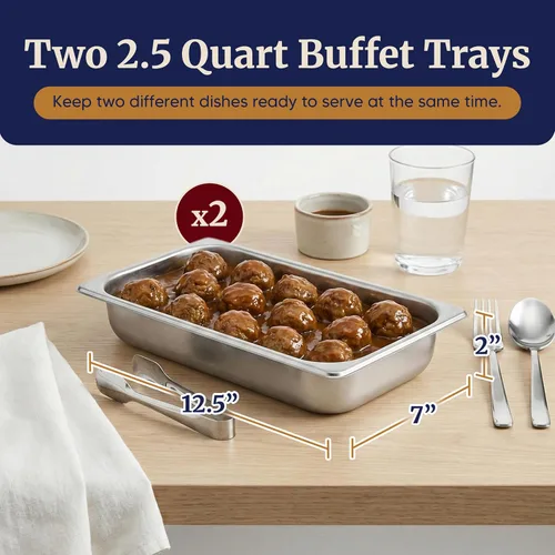 Miniatura 3 de Elite Gourmet EWM-6122 Bandejas dobles de 2 x 2.5 cuartos de galón, servidor de buffet, control de temperatura del calentador de alimentos, tapas