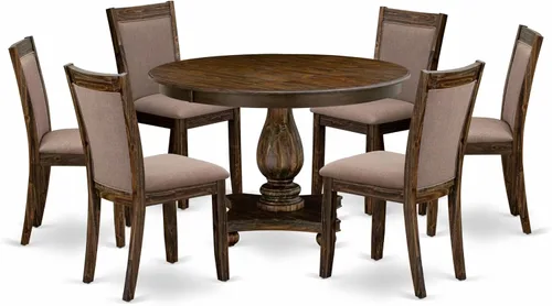 East West Furniture F2MZ7-748 - Juego de mesa y sillas de cocina de 7 piezas que consta de una mesa redonda de comedor con pedestal y 6 sillas