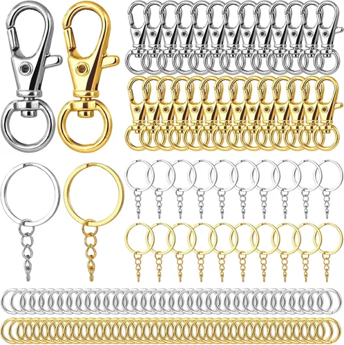 160 cierres de pinza de langosta, cierres giratorios con llaveros, clips de metal para llavero y anillos de salto, kit de fabricación de llaveros
