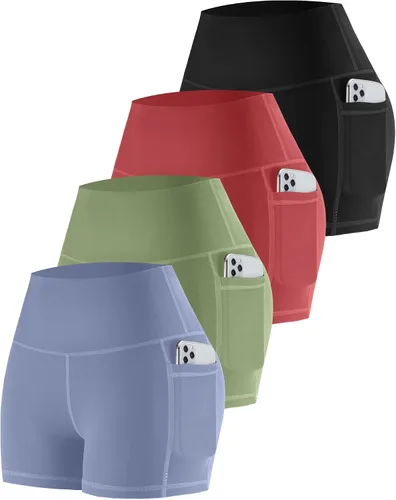Miniatura 34 de CHRLEISURE - Pantalones cortos de ciclismo para mujer con bolsillos de licra, cintura alta, con control de abdomen para entrenamiento, yoga