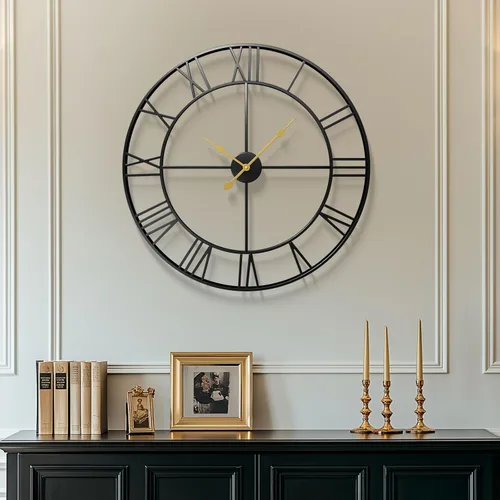 Miniatura 35 de Reloj de pared negro de 16 pulgadas decorativo, moderno reloj de metal para sala de estar, funciona con pilas, silencioso, sin tictac, números