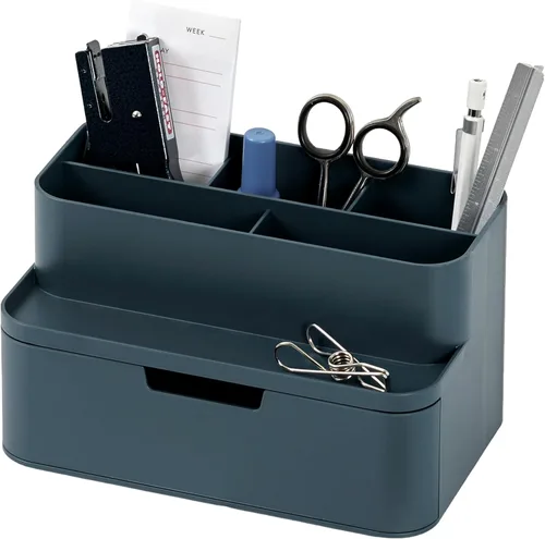 Miniatura 8 de BLUE GINKGO Organizador de escritorio portátil, compacto, 3 compartimentos, almacenamiento de medio cajón, soporte para bolígrafos, organizador